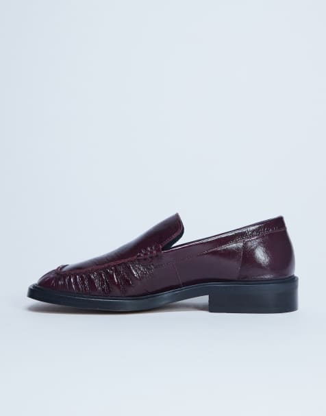 Topshop – Premium – Clover – Vinröda loafers med rynkning i äkta läder - view 1