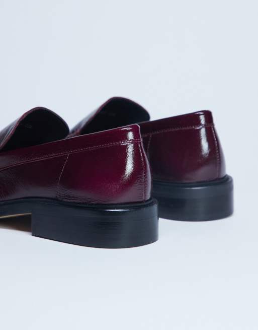 Topshop – Premium – Clover – Vinröda loafers med rynkning i äkta läder, 4 av 4