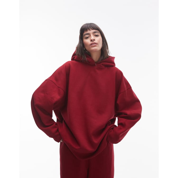 Topshop premium co ord oversized hoodie in burgundy