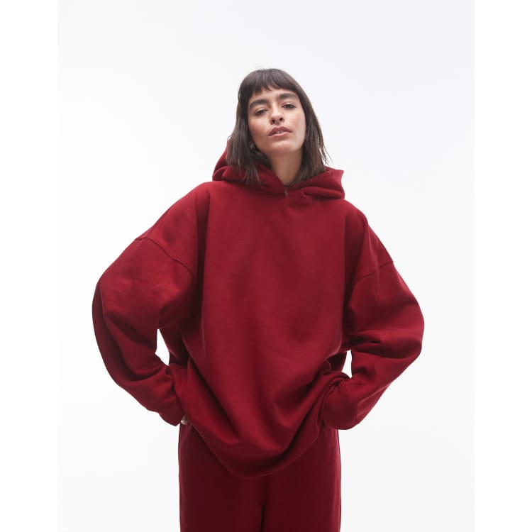 Topshop premium co ord oversized hoodie in burgundy ASOS