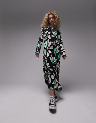 Topshop premium column midi dress in mono and green floral - ASOS Price Checker