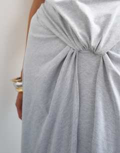 Model wearing Premium cotton rich jersey draped asymmetric maxi dress in grey marl