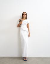 Topshop premium cotton rich jersey draped asymmetric maxi dress in white