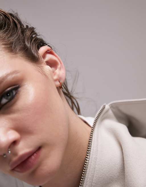 Topshop premium crystal star hoop earrings in gold, 4 of 4