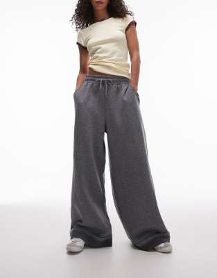 premium cuffed wide leg sweatpants in heather gray