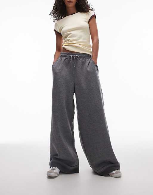 Topshop premium cuffed wide leg sweatpants in heather gray Topshop premium cuffed wide leg sweatpants in heather gray
