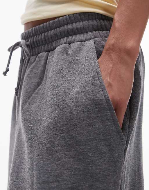 Topshop premium cuffed wide leg sweatpants in heather gray Topshop premium cuffed wide leg sweatpants in heather gray