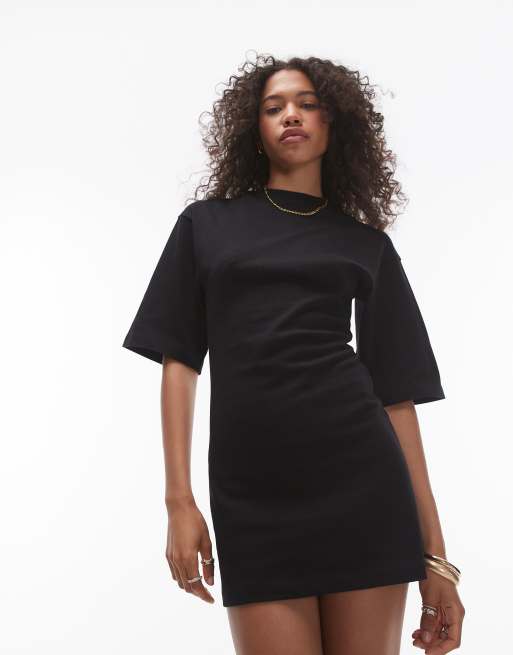 Topshop Premium – Czarna sukienka t-shirtowa mini z ozdobnym szwem