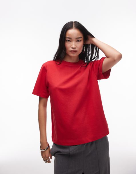 Topshop Premium – Czerwony T-shirt basic z krótkim rękawem - view 1