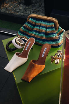 Premium Dante leather square toe heeled mule in off white