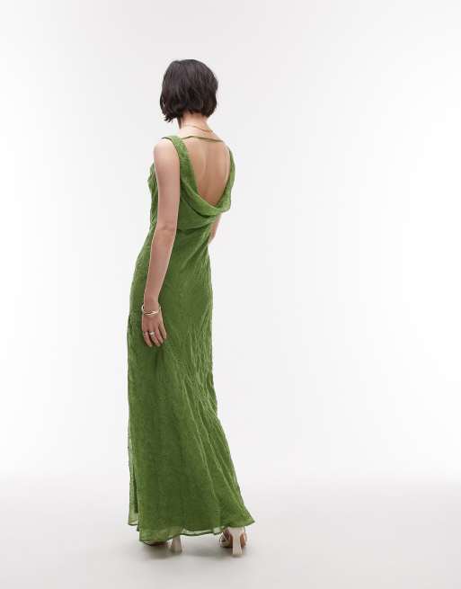 Topshop premium double layered cowl slip dress with beading and eyelet in green