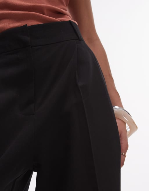 Topshop premium double pleat straight leg tailored pants in black, 4 of 5