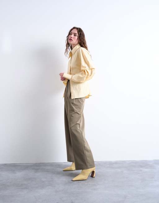 Topshop premium double pleat straight leg tailored pants in khaki, 2 of 5