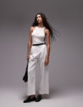 [Topshop] Topshop premium double pleat straight leg tailored pants in white 14 white
