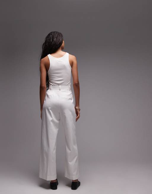 Topshop premium double pleat straight leg tailored pants in white, 5 of 5