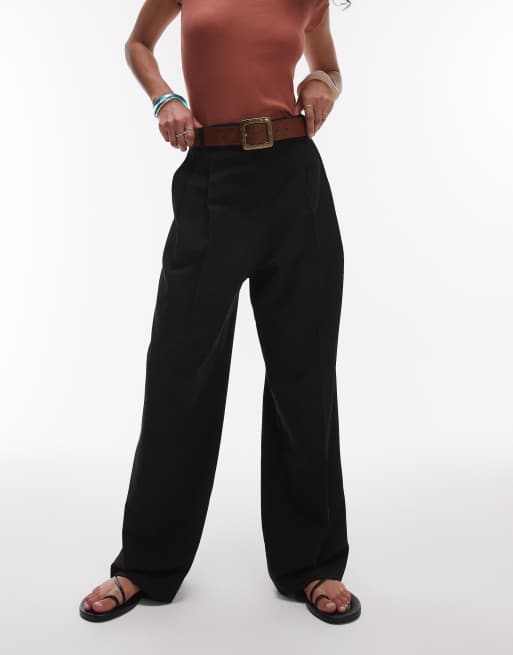 Topshop premium double pleat straight leg tailored trouser in black, 5 of 5