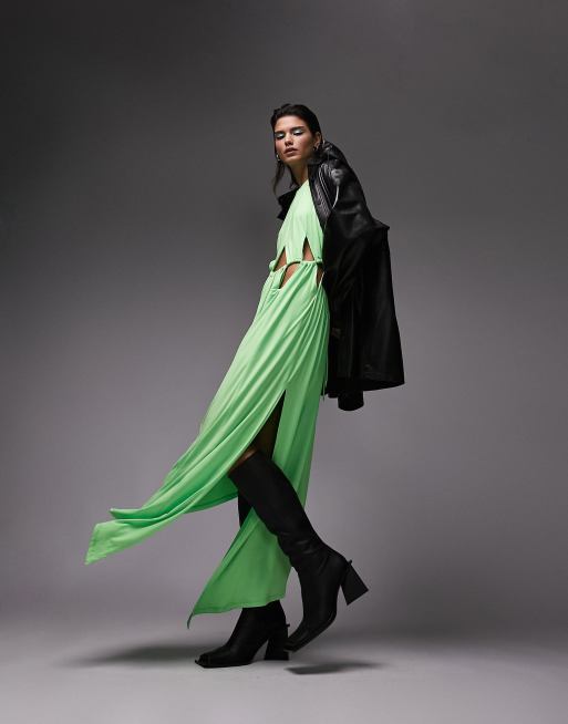 Topshop - Premium - Édition Limitée - Robe asymétrique à découpes - Vert, 4 de 4