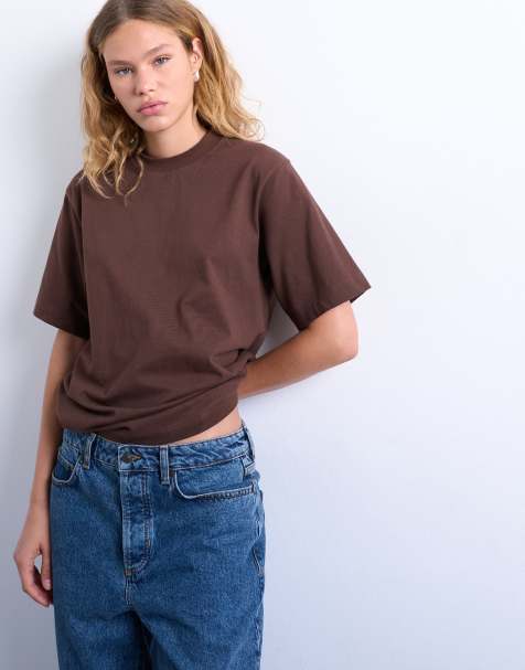 Topshop - Premium - Eenvoudig T-shirt met korte mouwen in chocoladebruin - view 1