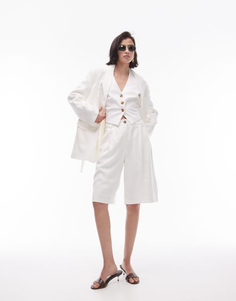 Topshop – Premium – Elegante, lange Shorts in Ecru mit lockerem Schnitt - view 1