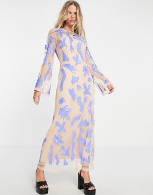 Topshop premium embellished lilac splodge midi dress