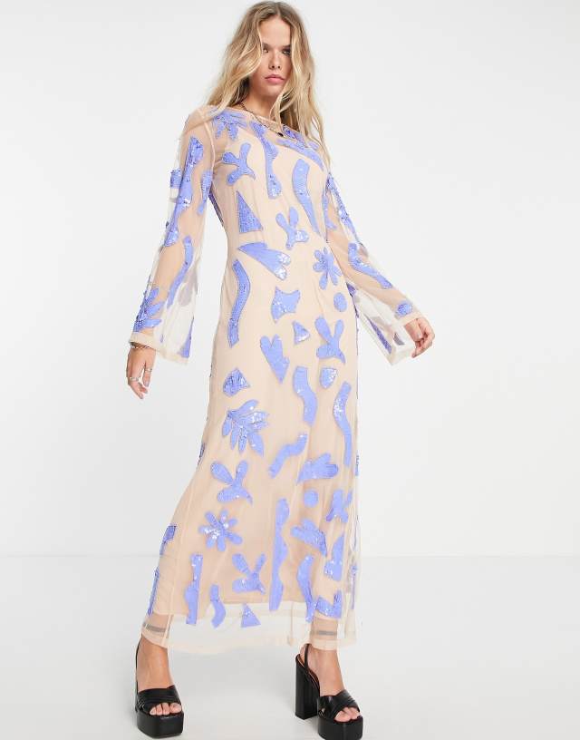 Topshop premium embellished lilac splotch midi dress