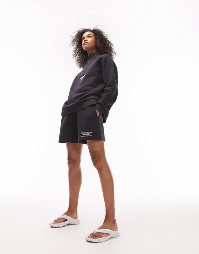 Topshop premium embroidery the Collective New York sweat short in navy - part of a set