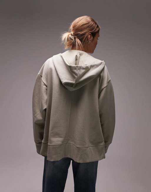 Topshop premium extreme oversized zip through hoodie in sage ASOS