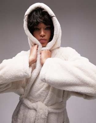 premium faux fur robe in cream-White