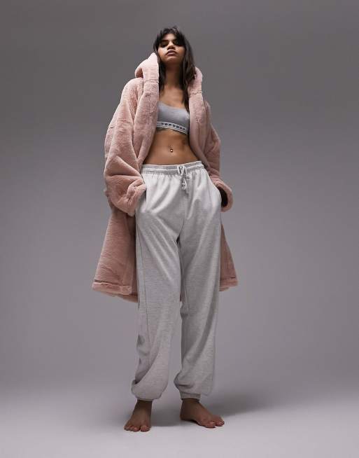 Topshop premium faux fur robe in soft pink ASOS