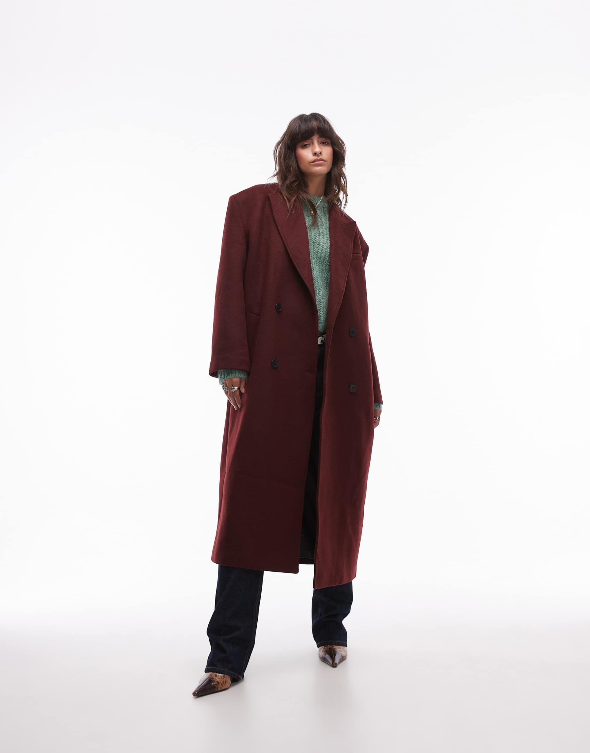 topshop premium formal coat with wool in burgundy