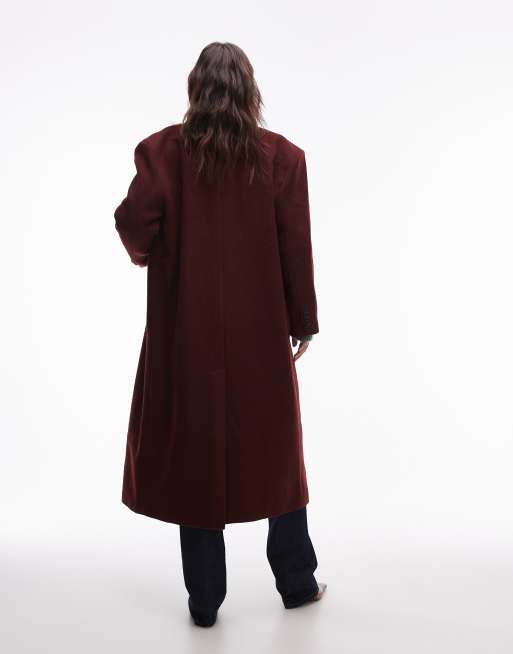 Topshop premium formal coat with wool in burgundy
