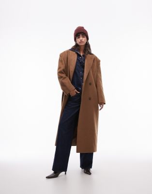 premium formal coat with wool in camel-Brown