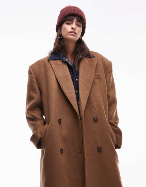 Topshop premium formal coat with wool in camel ASOS