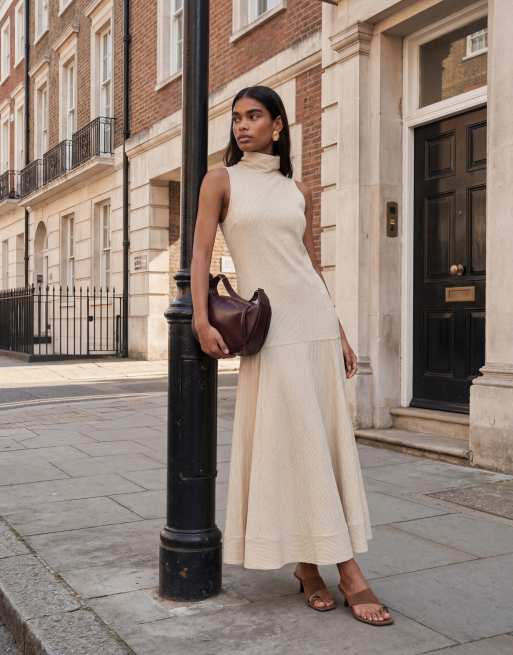 dropped waist midaxi dress Chocolate Brown Chocolate Brown Longline Dropped Waist Midaxi Dress