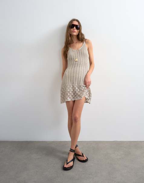 Topshop - Premium - Gebreide gehaakte mini jurk in metallic goud - view 1