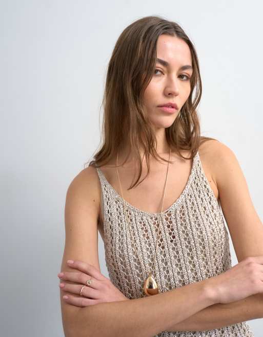 Topshop - Premium - Gebreide gehaakte mini jurk in metallic goud, 3 van 4