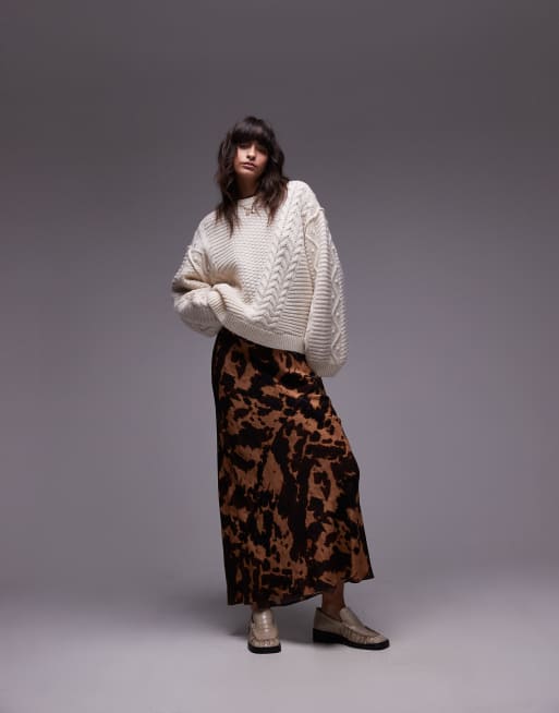 Topshop - Premium gebreide oversized trui van 100% wol met kabels in ivoorwit, 4 van 4