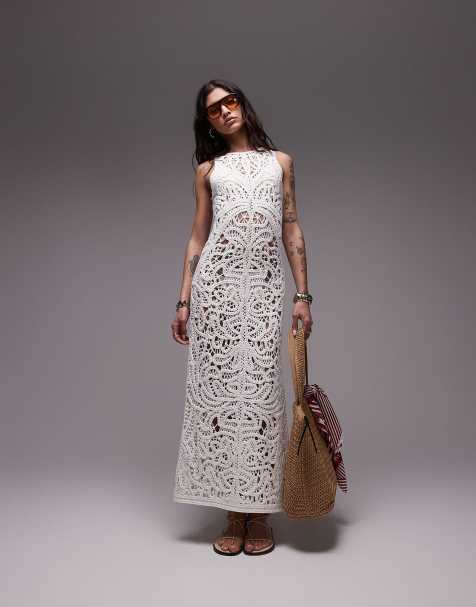 Topshop - Premium - Gehaakte gebreide maxi jurk in ivoorwit - view 1