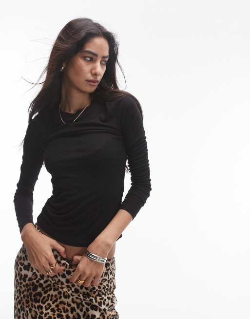 Topshop - Premium - Gennemsigtig langærmet top med rund hals i sort, 2 af 4