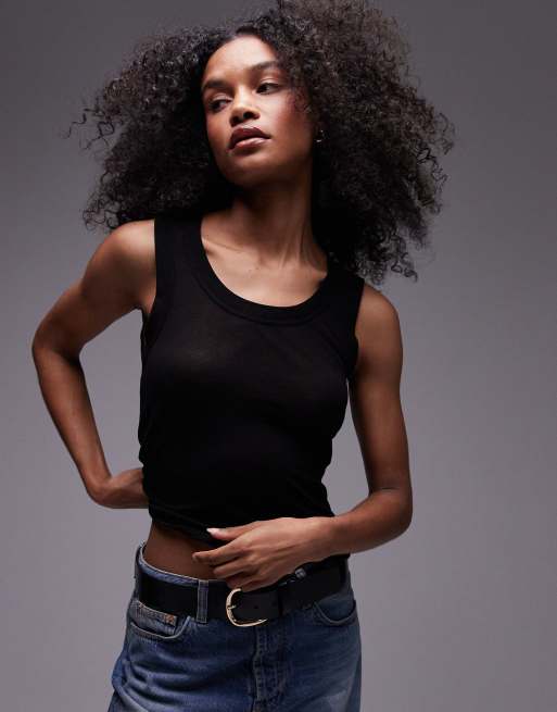 Topshop - Premium - Gennemsigtig tanktop i sort ribstrik