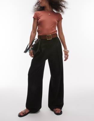Topshop - Premium - Gerade geschnittene, elegante Hose in Schwarz mit doppelten Bundfalten