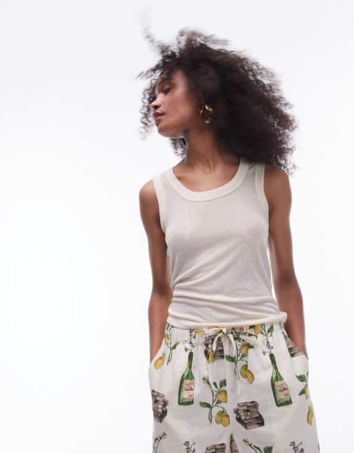 Topshop - Premium - Geribbelde doorschijnende tanktop in gebroken wit