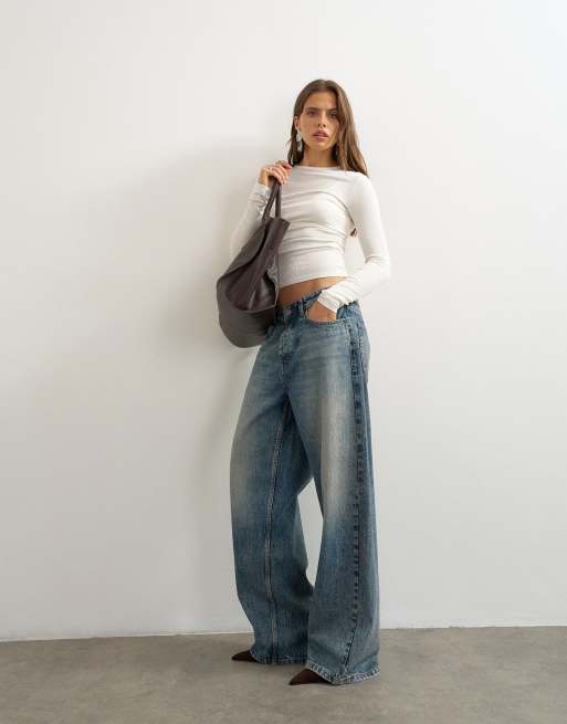 Topshop - Premium - Geribbelde top met lange mouwen in ecru, 2 van 4