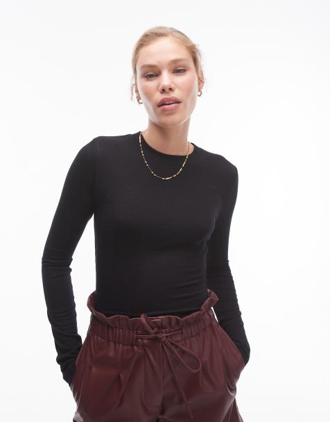 Topshop - Premium - Geribbelde top met lange mouwen in zwart - view 1