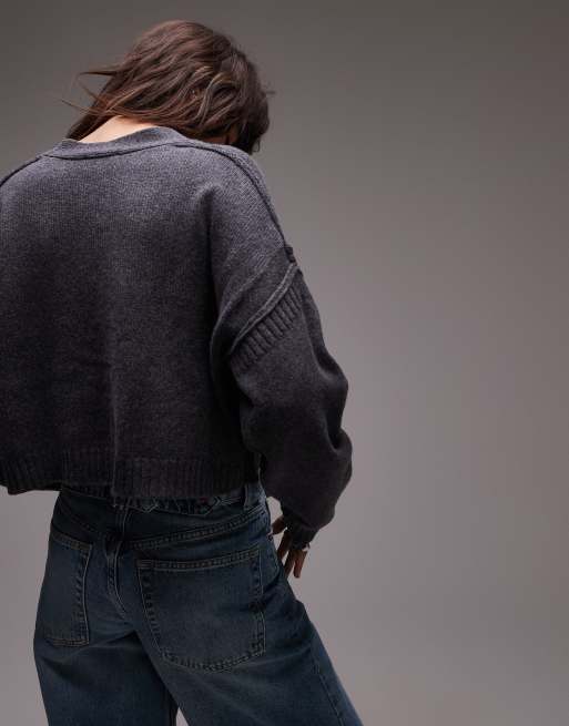 Topshop - Premium - Gilet décontracté en laine mérinos - Anthracite, 2 de 4