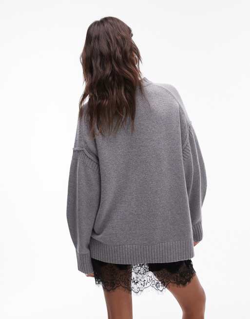 Topshop – Premium – Grå oversize tröja i ylleblandning med kontrasterande sömmar, 2 av 4