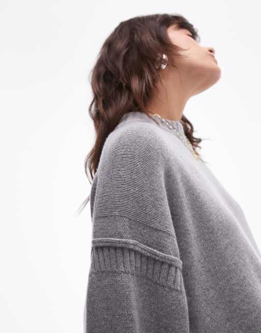 Topshop – Premium – Grå oversize tröja i ylleblandning med kontrasterande sömmar, 3 av 4