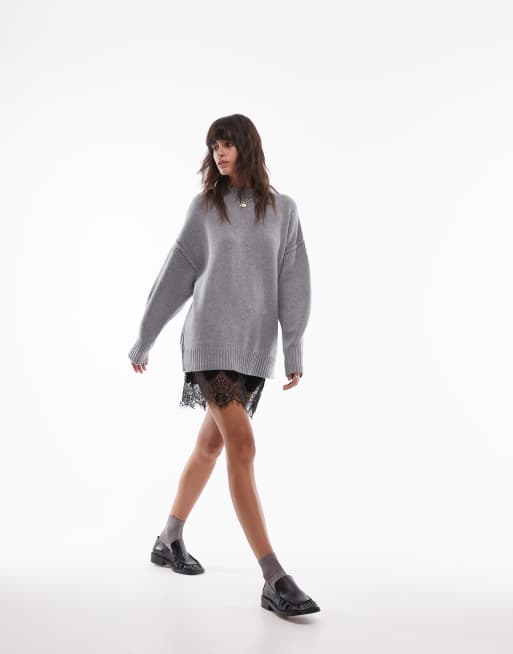 Topshop – Premium – Grå oversize tröja i ylleblandning med kontrasterande sömmar, 4 av 4