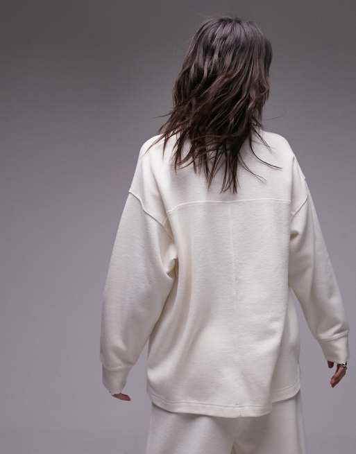 Topshop – Premium – Gräddvit långärmad topp i slouchy stil med v-ringning, del av set, 4 av 4