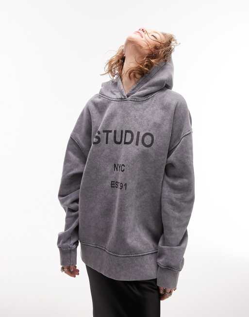 Relaxed Graphic Zip Up Hoodie Sweatshirt - Grey